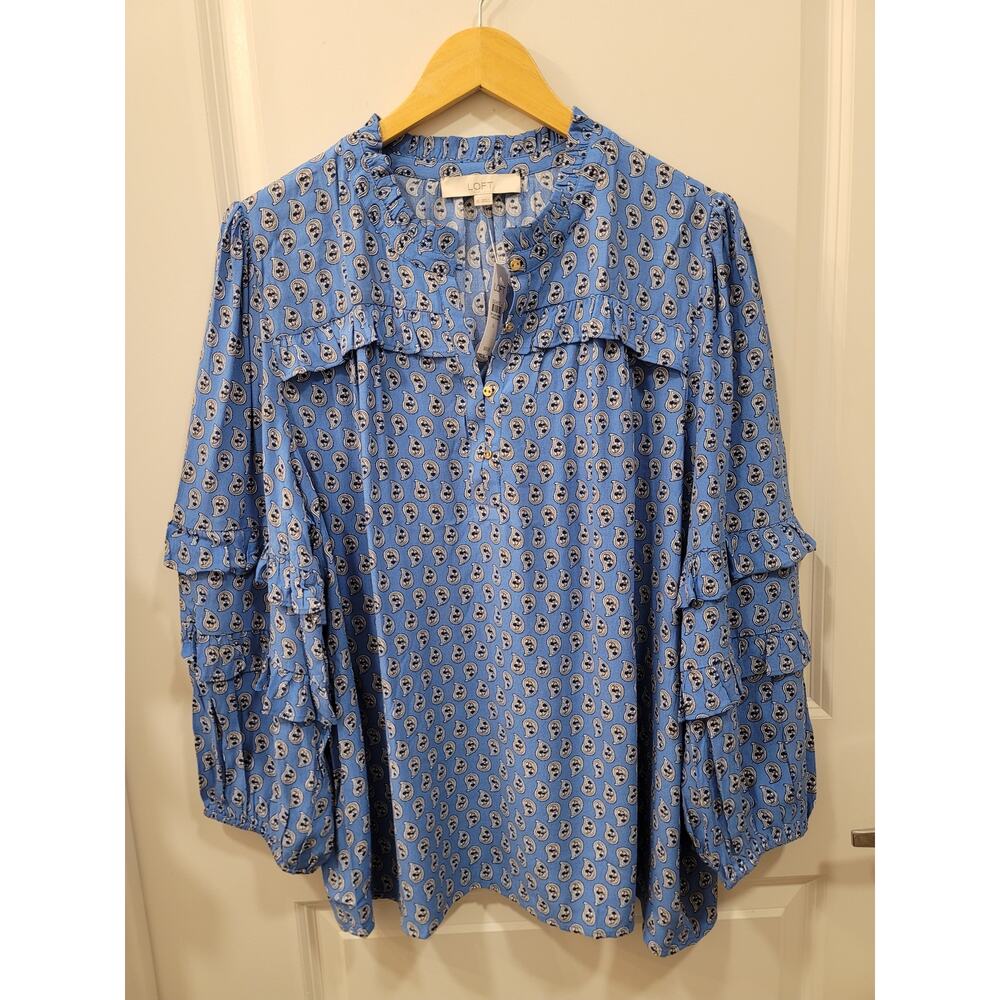 Loft Paisley Ruffle Sleeve Button Blouse - Picture 6 of 8